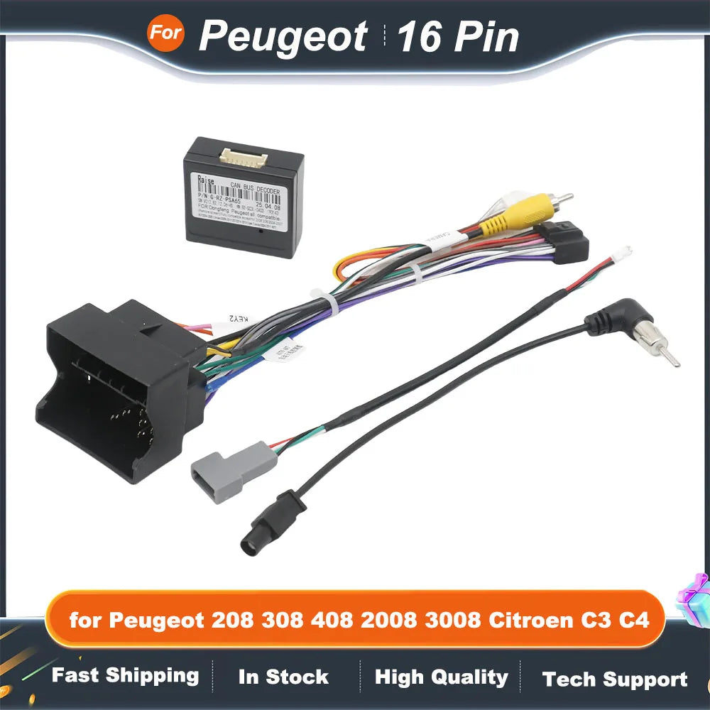 16 Pin to 56Pin Wiring Harness CAN Bus Decoder Connector Head Unit Cable Adapter for Peugeot 208 308 408 2008 3008 Citroen C3 C4