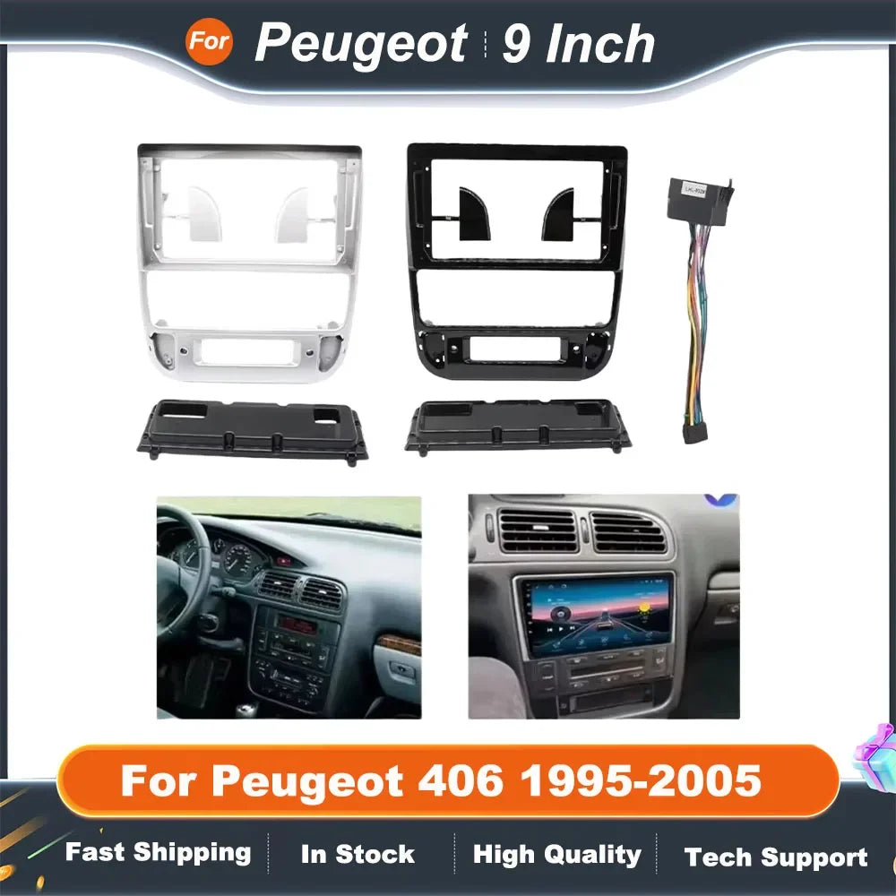9 Inch Car Radio Fascia Frame for Peugeot 406 1995-2005 Dashboard Panel Kit OEM Style Plug Play Stereo Bezel Adapter