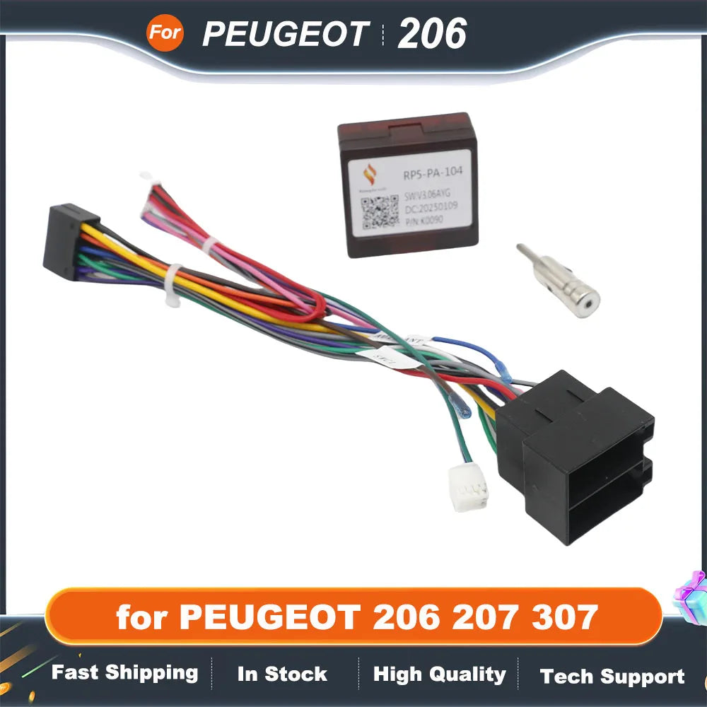 16 Pin Wiring Harness Adapter Canbus Box Decoder For Peugeot 206 207 307 Radio Android 2 Din GPS Wifi Video Player RP5-PA-104