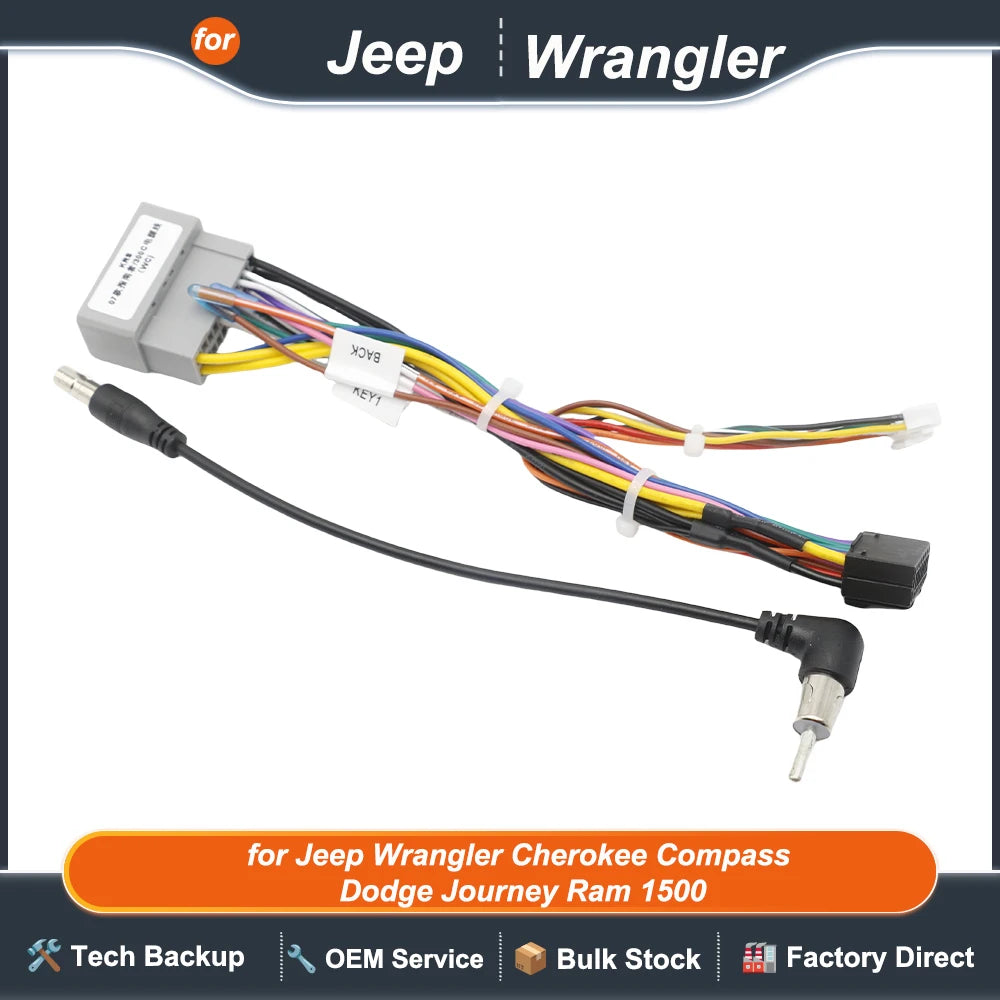 Radio Wiring Harness Adapter CAN Bus Decoder Box 16 Pin to 22Pin Cable for Jeep Wrangler Cherokee Compass Dodge Journey Ram 1500