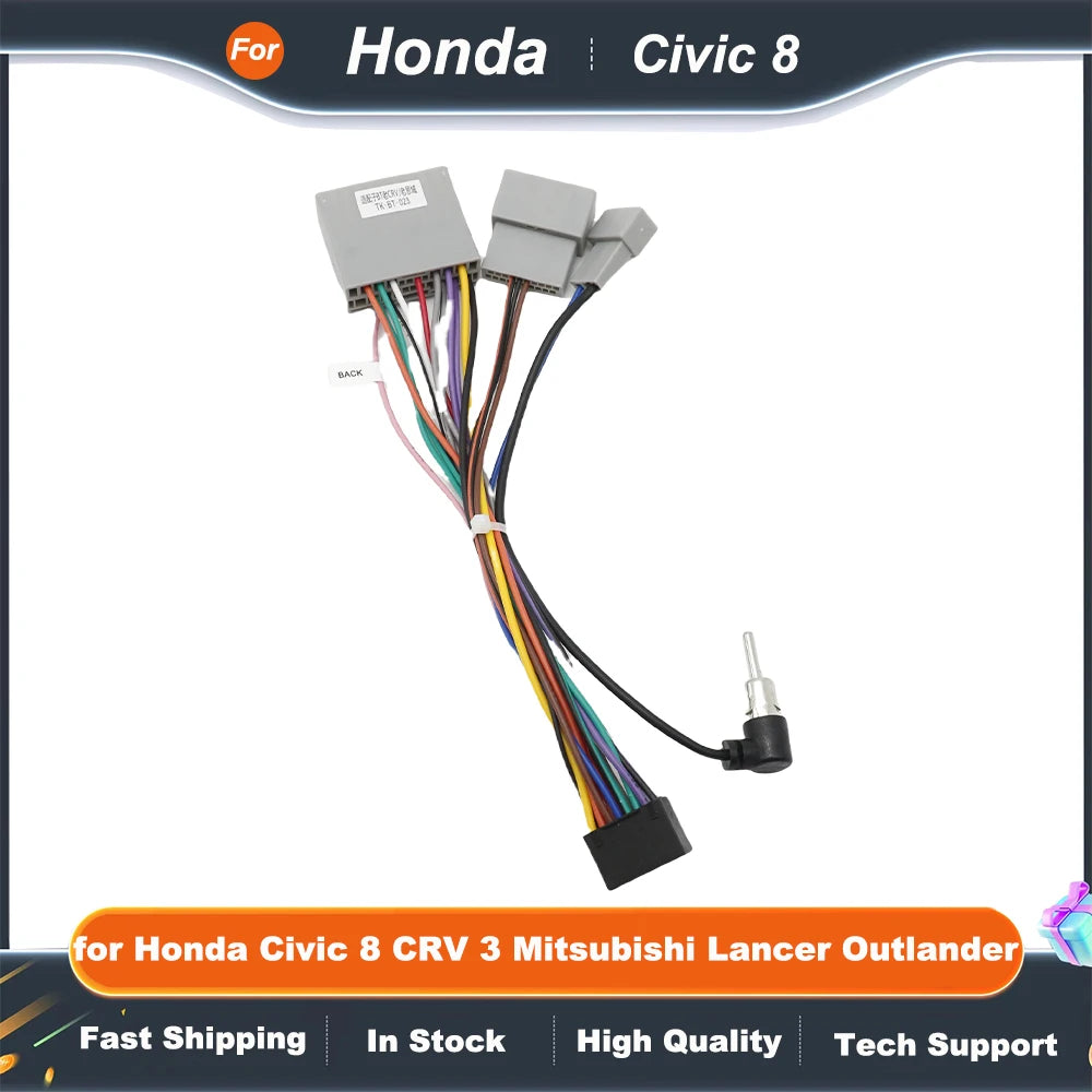 Radio Wiring Harness 16 Pin to 17 Pin Connector, Android Cable Adapter for Honda Civic 8 CRV 3 Mitsubishi Lancer Outlander