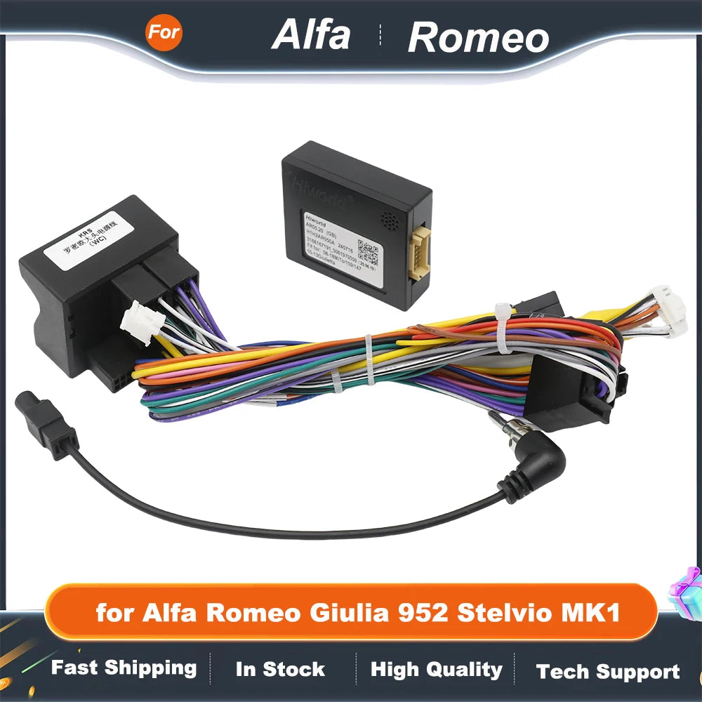 Radio Quadlock Wiring Harness CAN Bus Decoder 16 Pin Android Multimedia Cable Adapter for Alfa Romeo Giulia 952 Stelvio MK1