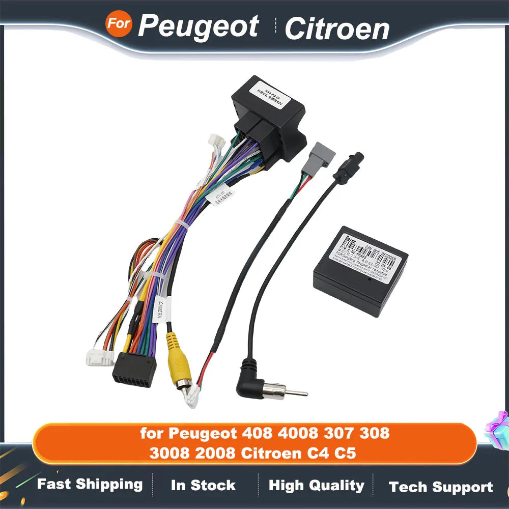 Quadlock Wiring Harness CAN BUS Decoder 16 Pin Plug Connector Cable Adapter for Peugeot 408 4008 307 308 3008 2008 Citroen C4 C5