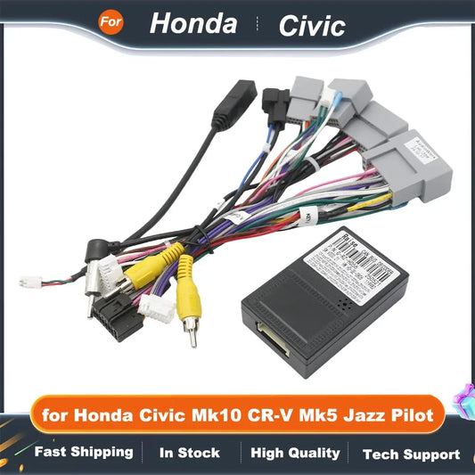 CAN Bus Decoder Wiring Harness 16 Pin to 24Pin 32Pin Android Multimedia Cable Adapter for Honda Civic Mk10 CR-V Mk5 Jazz Pilot