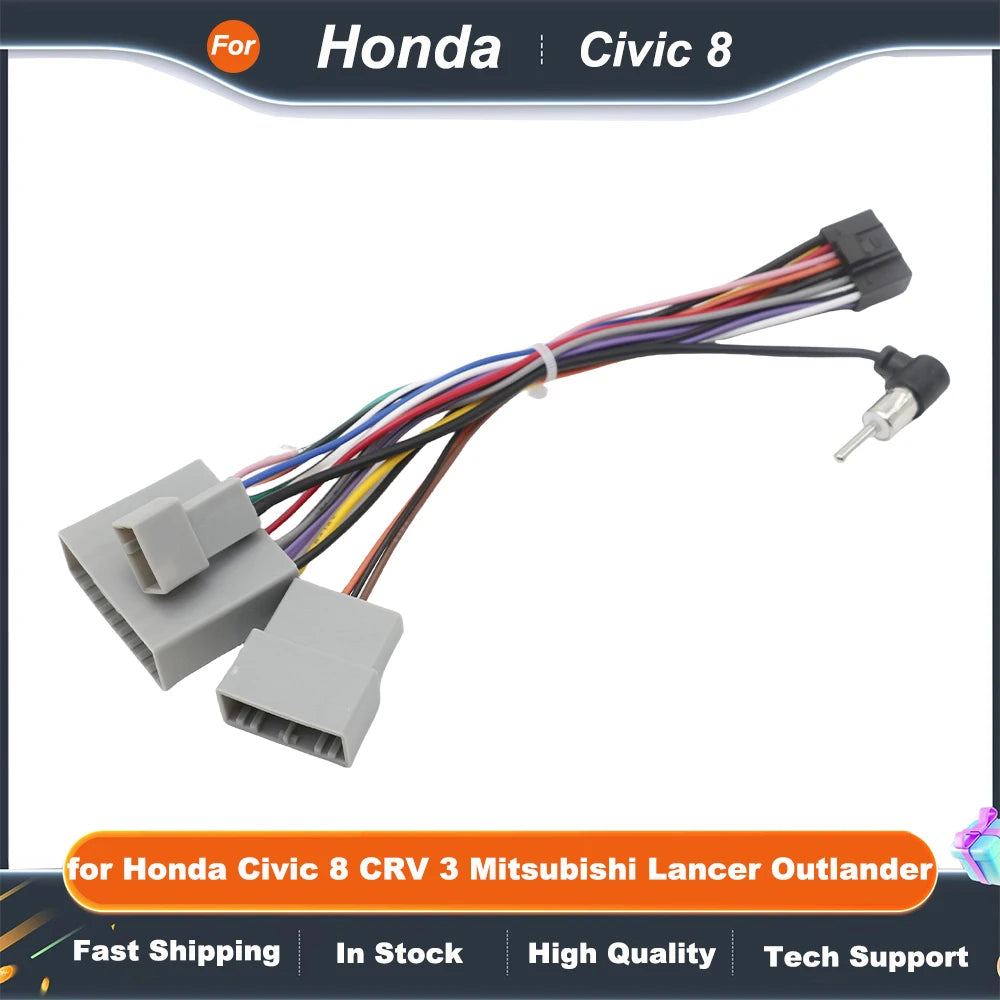Radio Wiring Harness 16 Pin to 17 Pin Connector, Android Cable Adapter for Honda Civic 8 CRV 3 Mitsubishi Lancer Outlander