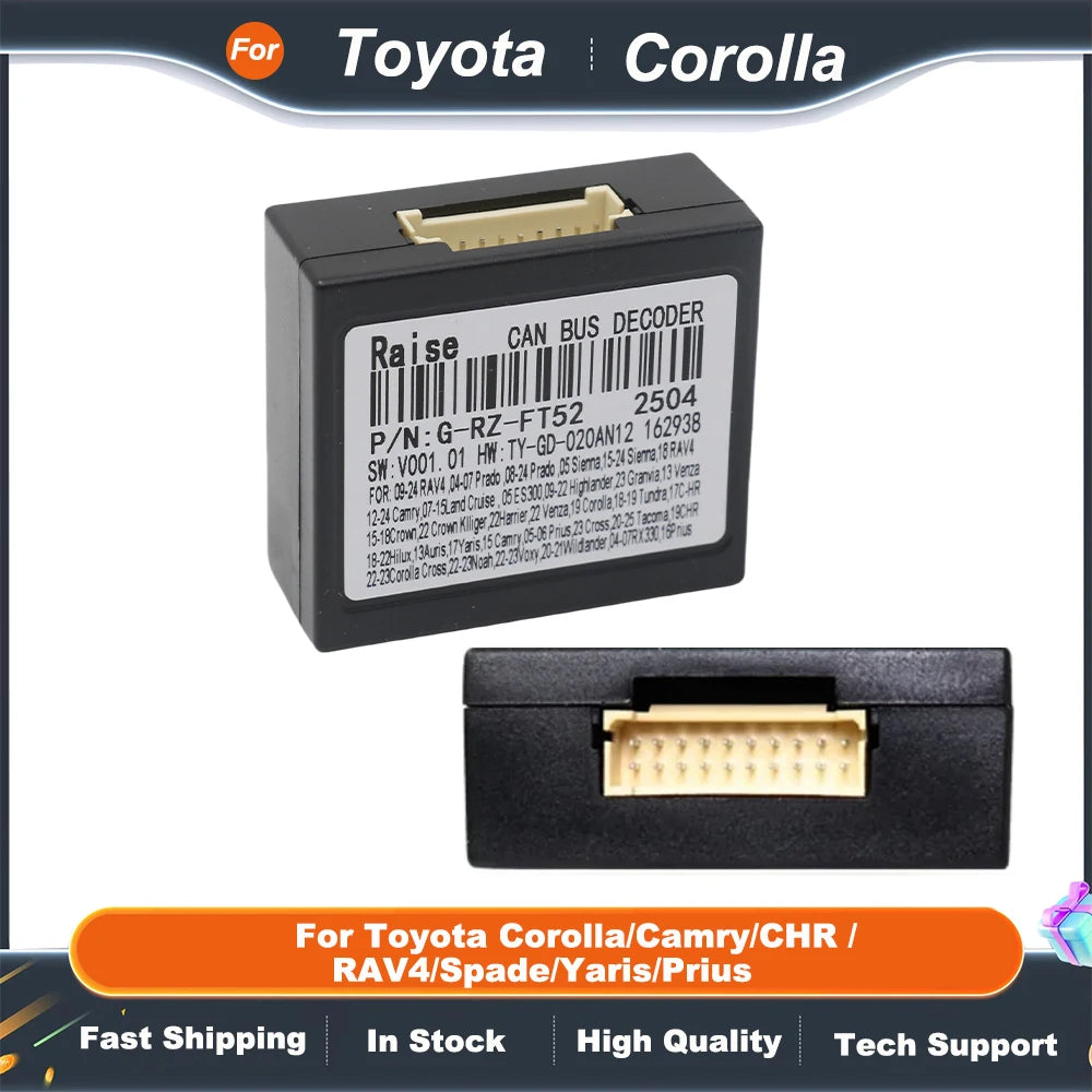 Canbus Box RZ-FT52 For Toyota Corolla/Camry/CHR /RAV4/Spade/Yaris/Prius With Wiring Harness Power Cable Android 2 Din Car Radio