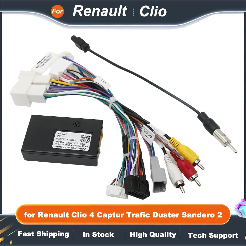 Wiring Harness CAN BUS Decoder 16 Pin Plug Connector Car Android Cable Adapter for Renault Clio 4 Captur Trafic Duster Sandero 2