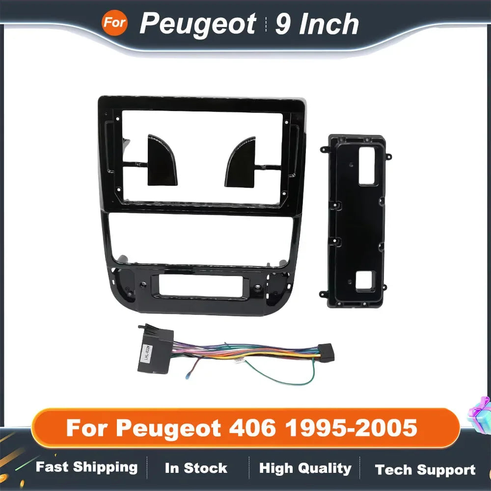 9 Inch Car Radio Fascia Frame for Peugeot 406 1995-2005 Dashboard Panel Kit OEM Style Plug Play Stereo Bezel Adapter