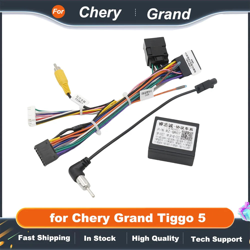 Radio Wiring Harness Adapter CAN Bus Decoder 16 Pin Plug Connector Camera In Car Android Head Unit Cable for Chery Grand Tiggo 5