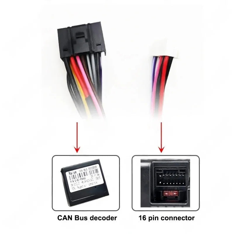 Wiring Harness Adapter with CAN Bus decoder, 2 Din 9 inch Android Radio Panel Frame for Peugeot 206 1998 - 2006, 16 Pin Cable
