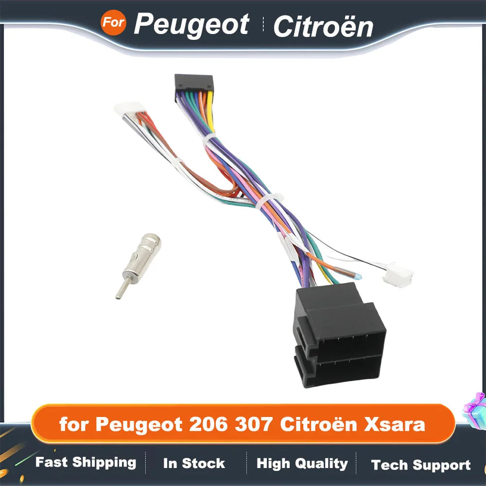 Radio Wiring Harness Adapter CAN Bus Decoder 16 Pin Plug to ISO Connector Car Android Cable for Peugeot 206 307 Citroën Xsara