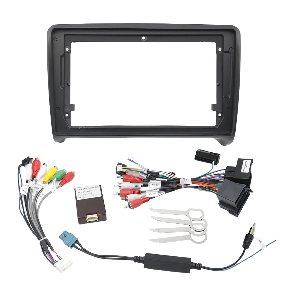 For Audi TT MK2 2006-2014 9 inch Car Radio Fascias 2 Din Frame Mount Kit Stereo Panel Wiring Harness Power Cable Adapter Canbus