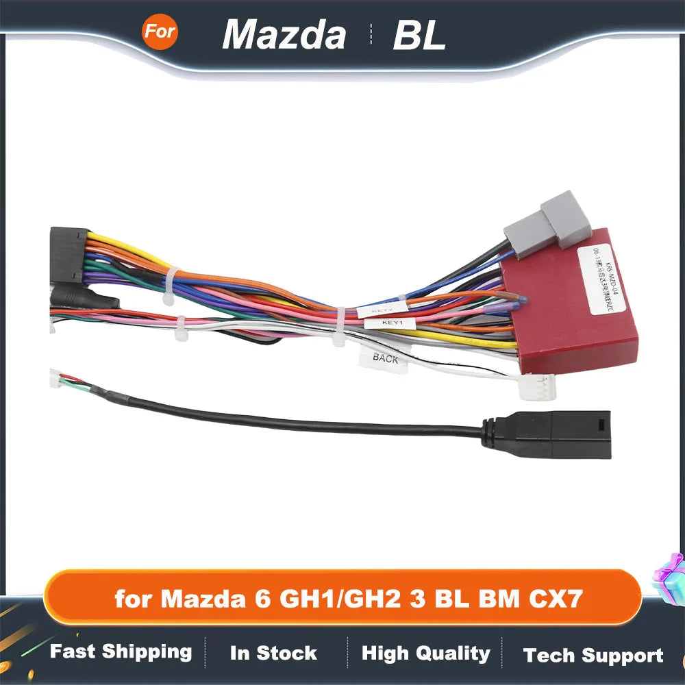 Harness Adapter CAN Bus Decoder 16 Pin to 24Pin Connector Radio Antenna Car Android Wiring Cable for Mazda 6 GH1/GH2 3 BL BM CX7