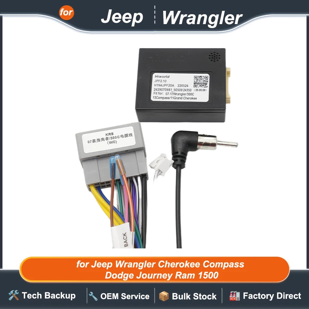 Radio Wiring Harness Adapter CAN Bus Decoder Box 16 Pin to 22Pin Cable for Jeep Wrangler Cherokee Compass Dodge Journey Ram 1500