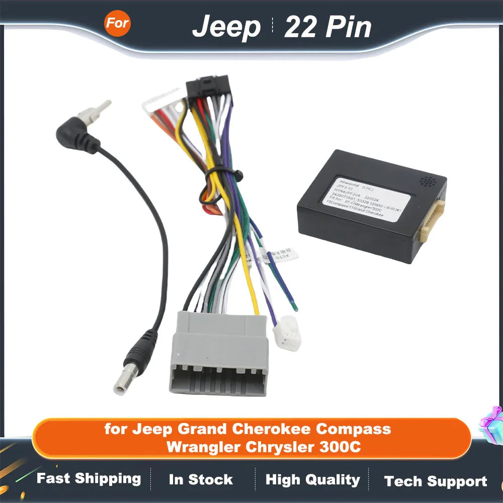 Radio Wiring Harness Adapter CAN Bus Decoder 16 Pin Plug to 22 Pin Cable for Jeep Grand Cherokee Compass Wrangler Chrysler 300C