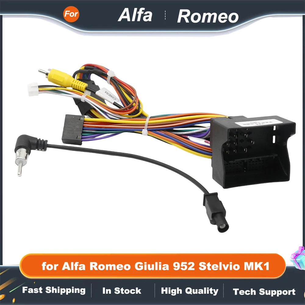 Radio Quadlock Wiring Harness CAN Bus Decoder 16 Pin Android Multimedia Cable Adapter for Alfa Romeo Giulia 952 Stelvio MK1