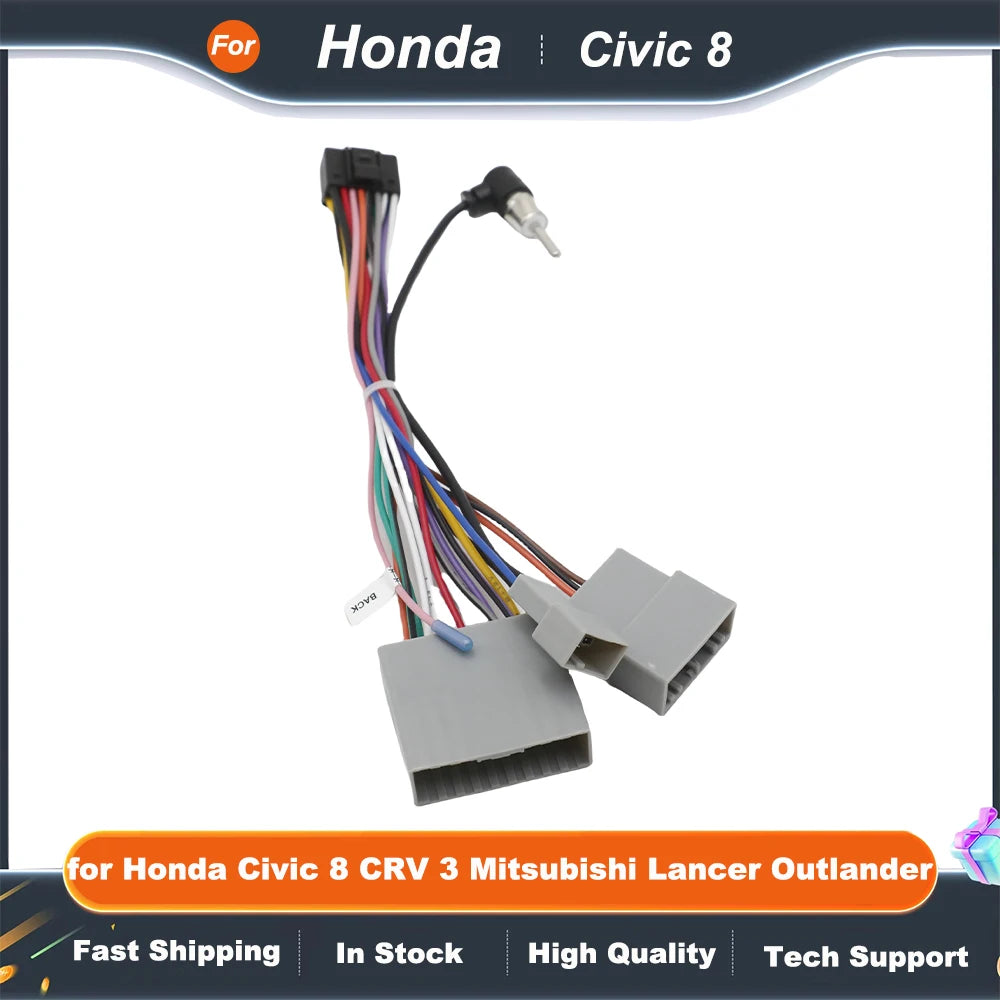 Radio Wiring Harness 16 Pin to 17 Pin Connector, Android Cable Adapter for Honda Civic 8 CRV 3 Mitsubishi Lancer Outlander