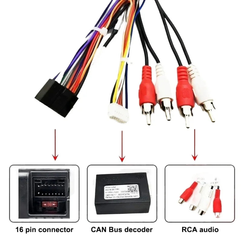 CAN Bus Decoder Quadlock Harness Adapter 16 Pin Plug Quad Lock Connector RCA Car Android Wiring Cable for Audi A3 8P A4 B7 TT