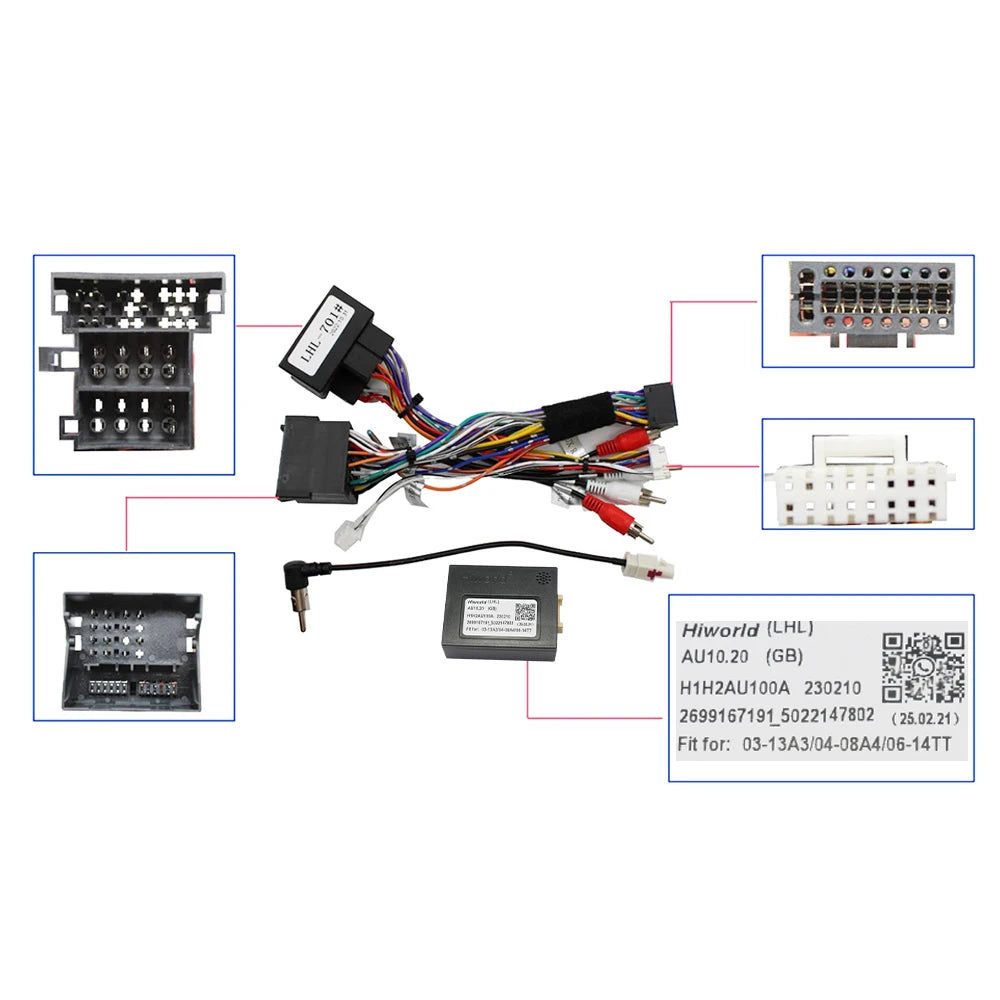 16 Pin Plug for Audi A3 8P A4 B7 TT CAN Bus Decoder Quadlock Harness Adapter Quad Lock Connector RCA Car Android Wiring Cable