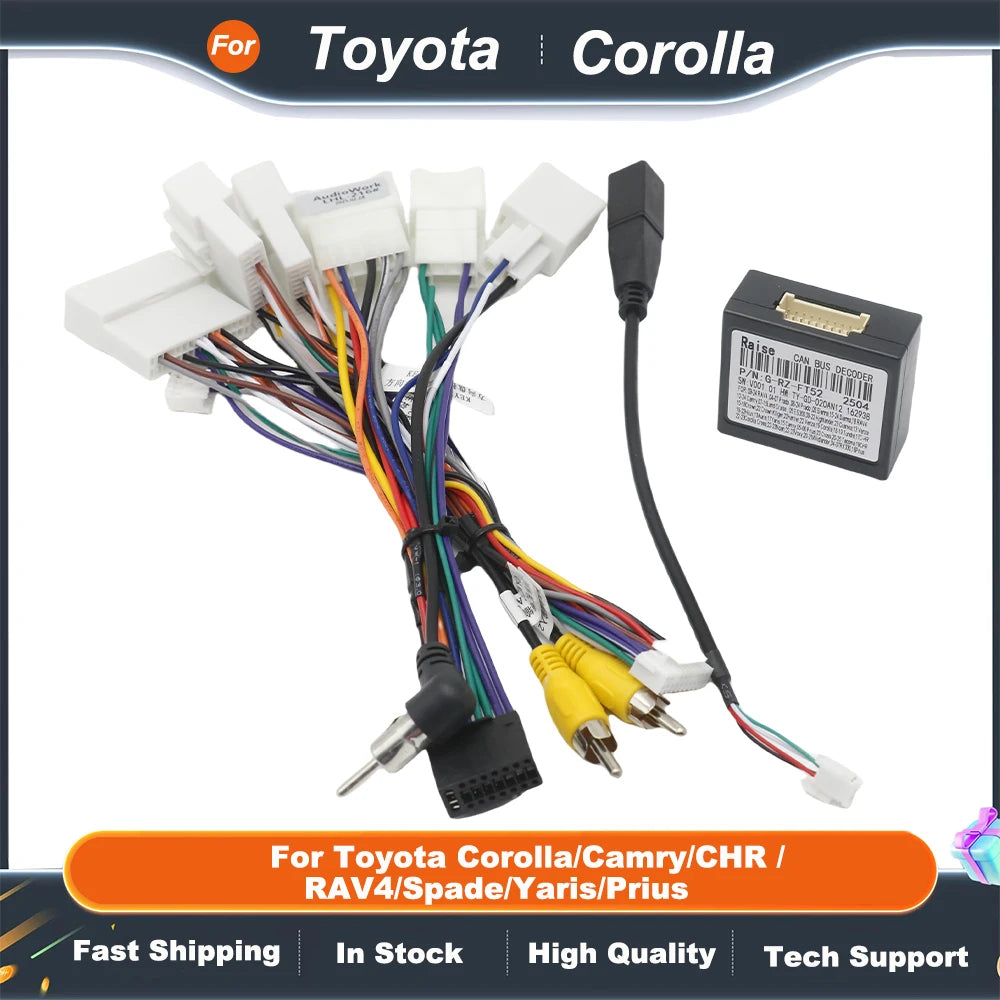 Canbus Box RZ-FT52 For Toyota Corolla/Camry/CHR /RAV4/Spade/Yaris/Prius With Wiring Harness Power Cable Android 2 Din Car Radio