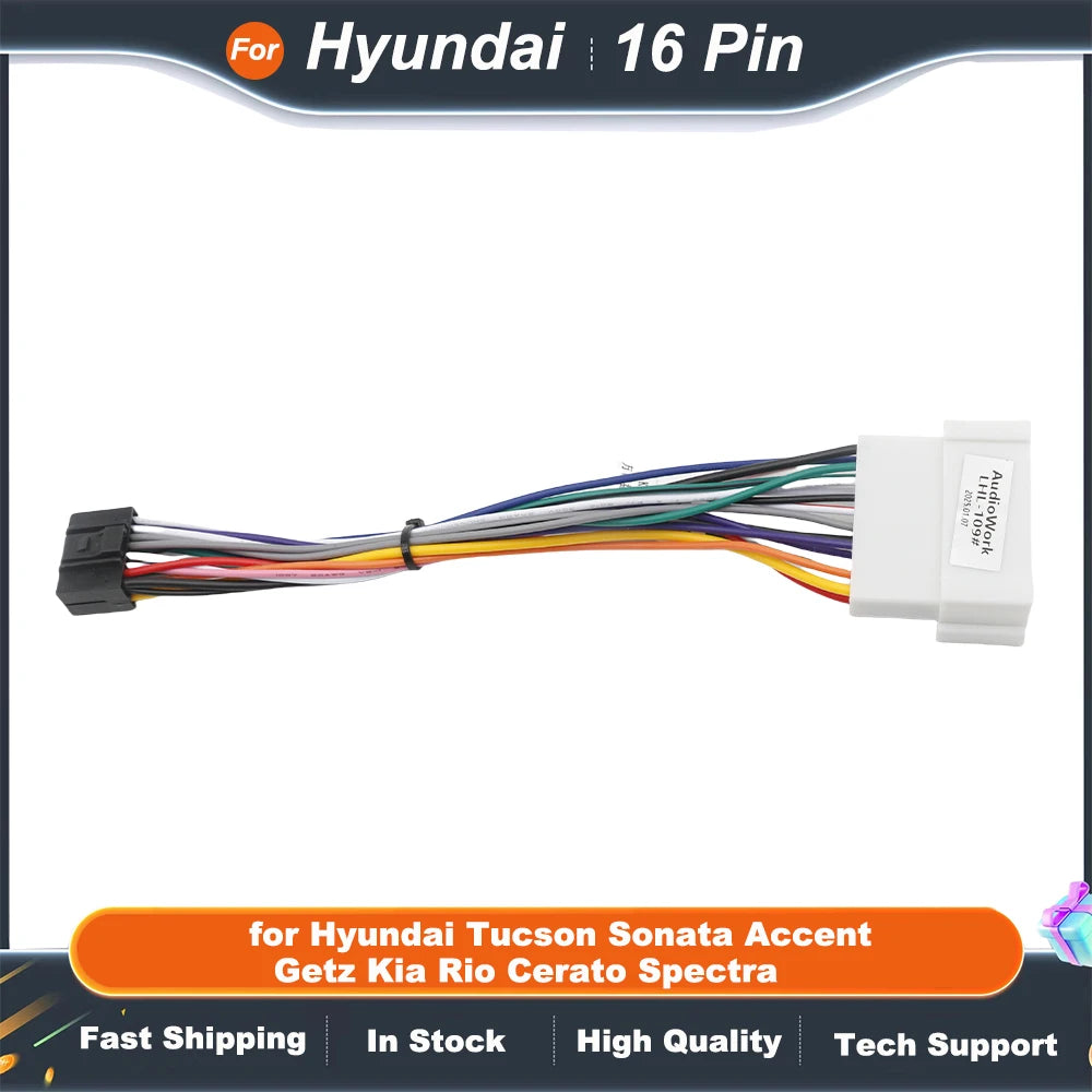 Radio Wiring Harness 16 Pin Connector Car Android Cable Adapter for Hyundai Tucson Sonata Accent Getz Kia Rio Cerato Spectra