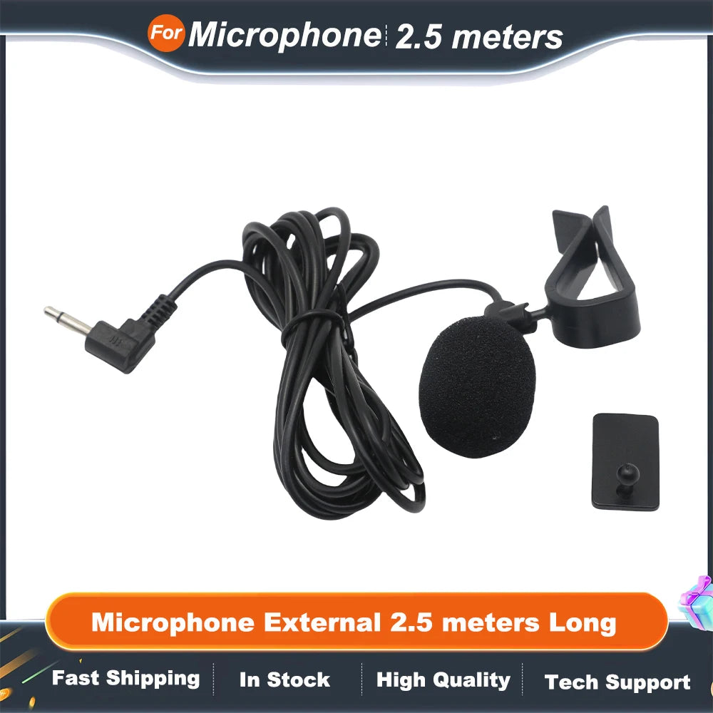 Car Bluetooth Hands Free Kits Microphone External 2.5 meters Long Portable Mono Audio Mic Braided Cable Clip-on 3.5mm Aux Plug