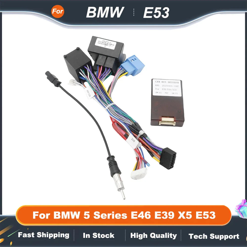 Car Radio Cable CAN-Bus Adapter For BMW 5 Series E46 E39 X5 E53 Power Wiring Harness Android Auto Multimedia Connector
