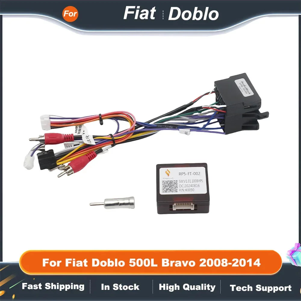16pin Car Wiring Harness Adapter with CANBUS Decoder Android Radio Power Cable for Fiat Doblo 500L Bravo 2008-2014