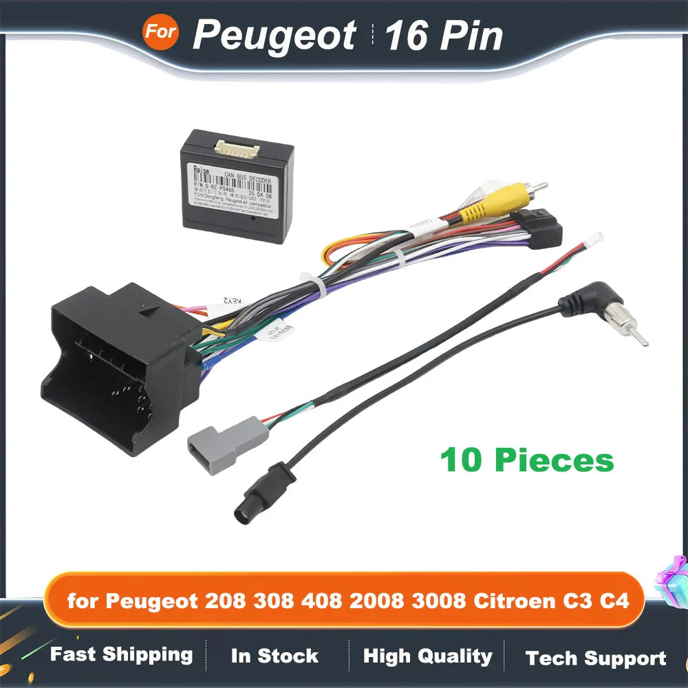 16 Pin to 56Pin Wiring Harness CAN Bus Decoder Connector Head Unit Cable Adapter for Peugeot 208 308 408 2008 3008 Citroen C3 C4