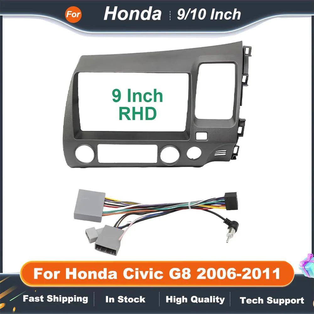 9/10 Inch Car Radio Fascia Frame for Honda Civic G8 2006-2011 Android Stereo Dash Fitting Panel Kit Adapter Trim