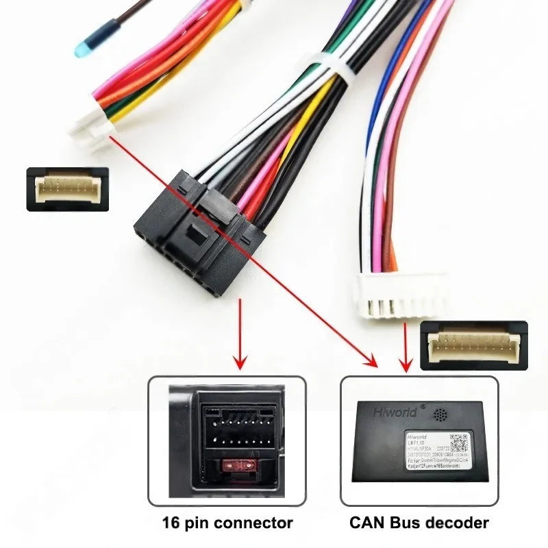 Quadlock Wiring Harness CAN Bus Decoder 16 Pin Plug to 12 Pin Connector Car Android Cable Adapter for Renault Megane 3 Fluence