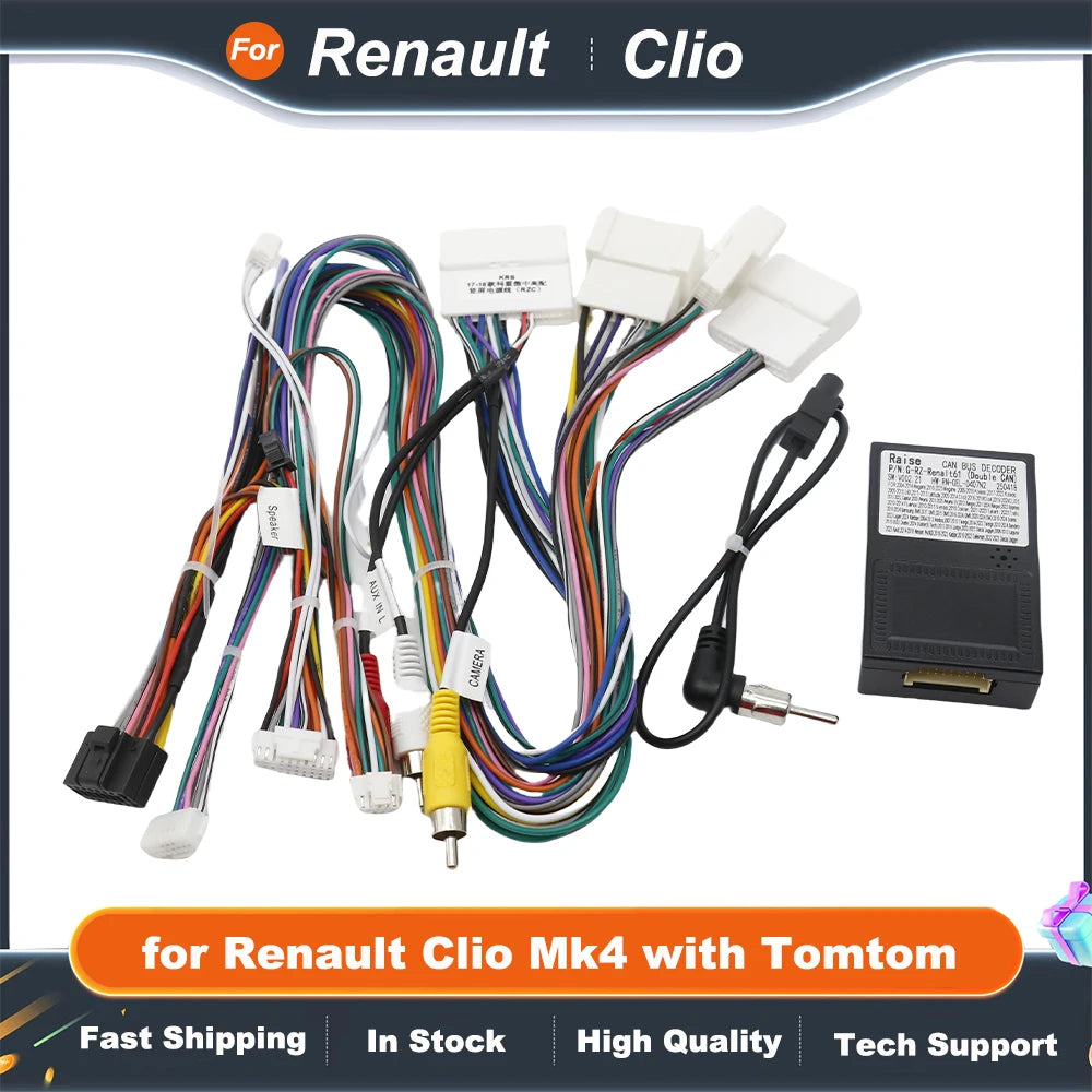Wiring Harness CAN Bus Decoder 16 Pin to 12Pin 32Pin 24Pin Connector Car Android Cable Adapter for Renault Clio Mk4 with Tomtom