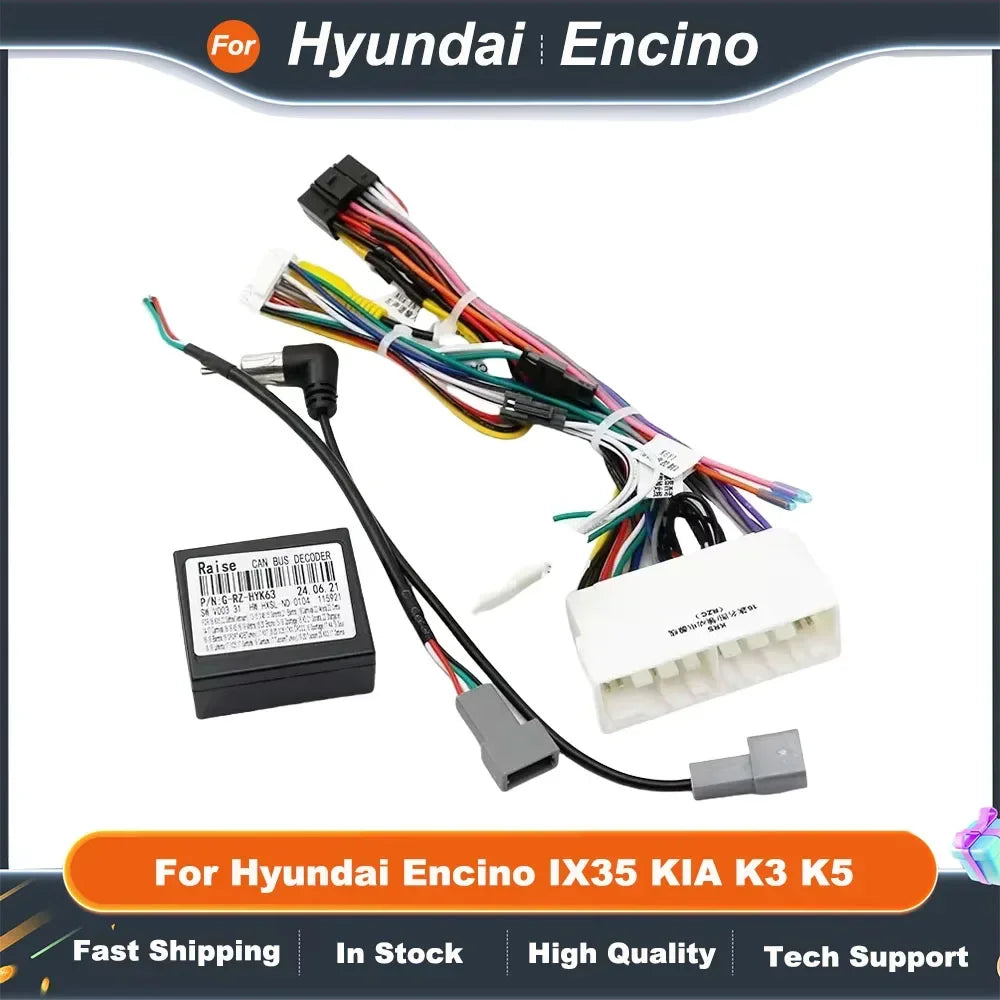 Car Radio Fascia Frame 16PIN Power Cable Adapter with Canbus Box for Hyundai Encino IX35 KIA K3 K5 Stereo Wiring Harness