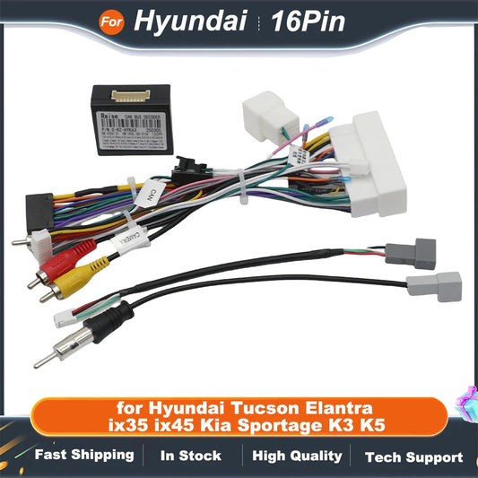 CAN Bus Decoder Wiring Harness 16Pin Connector Car Android Cable Adapter for Hyundai Tucson Elantra ix35 ix45 Kia Sportage K3 K5