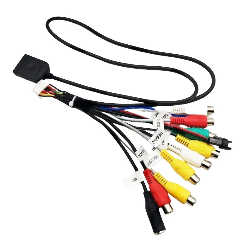 20 Pin RCA Audio Video Harness with SIM Card Slot Cable Subwoofer Output CVBS Aux Amp Control Fan Jack Mic Wire for Car Android