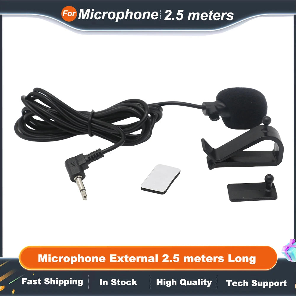 Car Bluetooth Hands Free Kits Microphone External 2.5 meters Long Portable Mono Audio Mic Braided Cable Clip-on 3.5mm Aux Plug