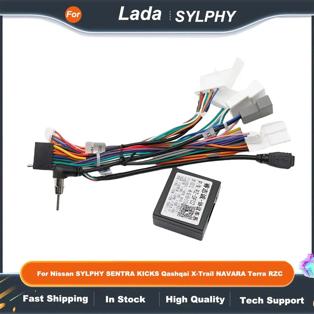 Car Radio Fascia Frame Fitting Kit with Canbus Cable Plug for Nissan SYLPHY SENTRA KICKS Qashqai X-Trail NAVARA Terra RZC