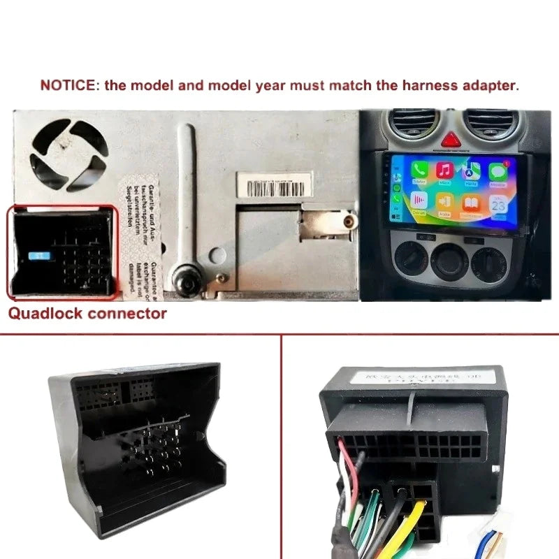 9" Android Multimedia Panel Frame for Astra H, Corsa D, Antara, Radio Wiring Harness Adapter, CAN Bus Decoder, Quadlock 40 Pin