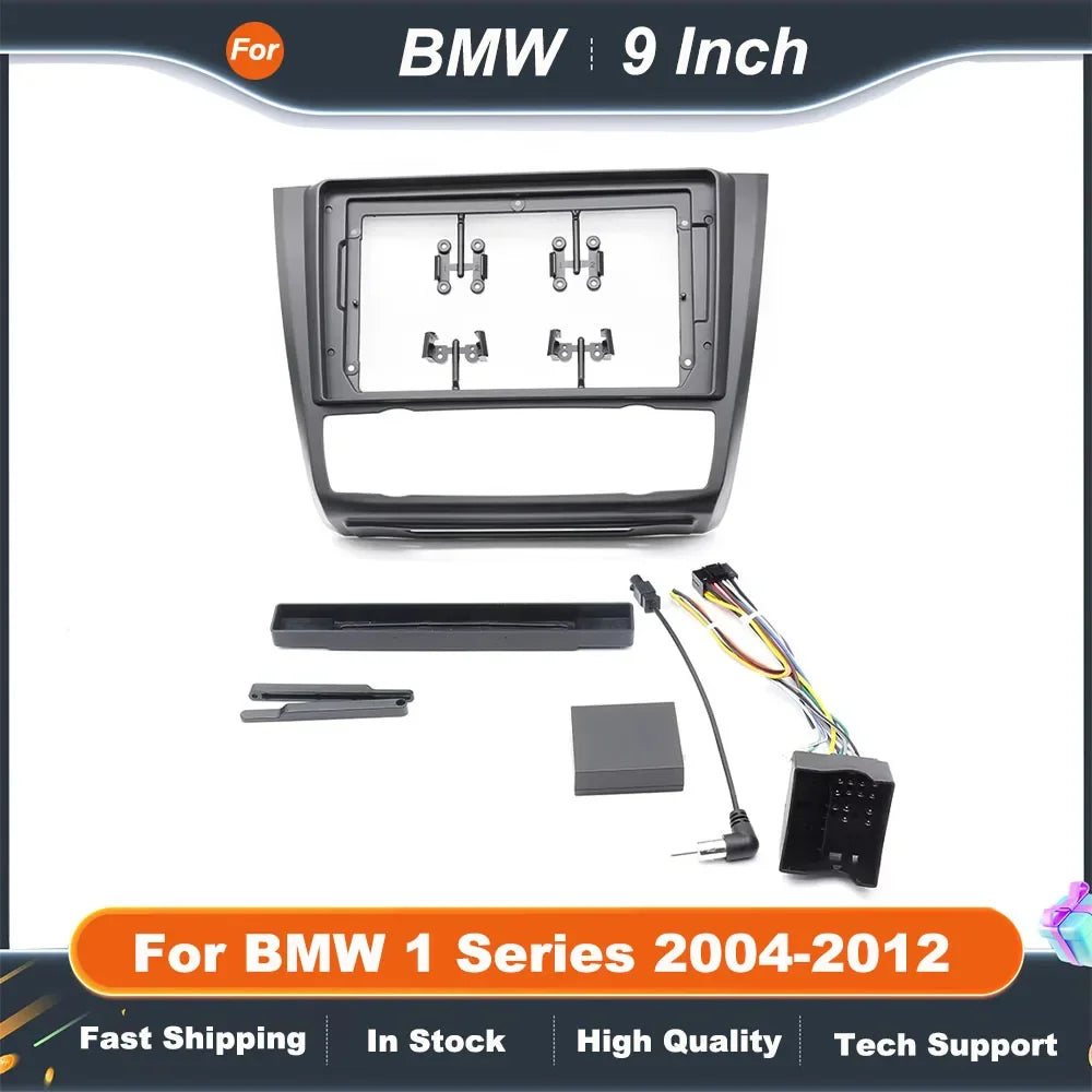 9 Inch Car Radio Fascia Frame for BMW 1 Series E81 E82 E87 E88 Android Dash Panel Kit with Canbus Decoder