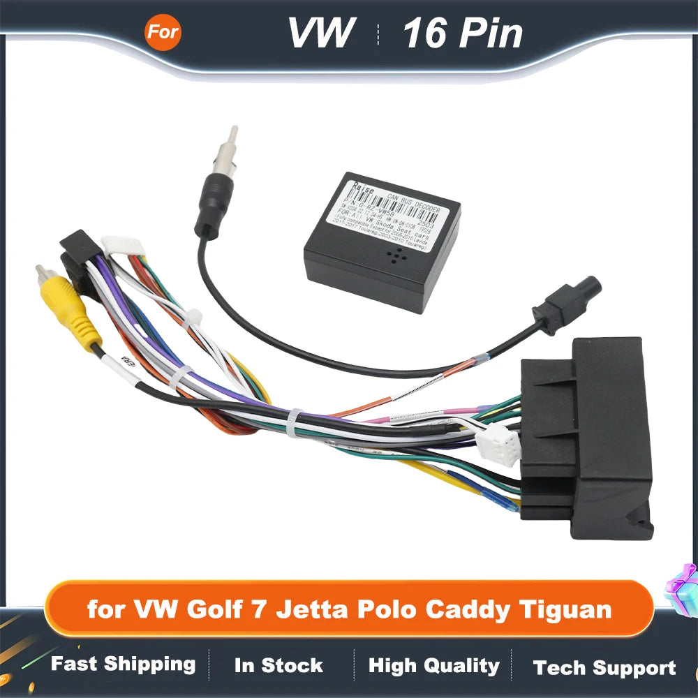 Quadlock Wiring Harness Adapter CAN Bus Box 16 Pin Plug Connector Car Android Cable for VW Golf 7 Jetta Polo Caddy Tiguan