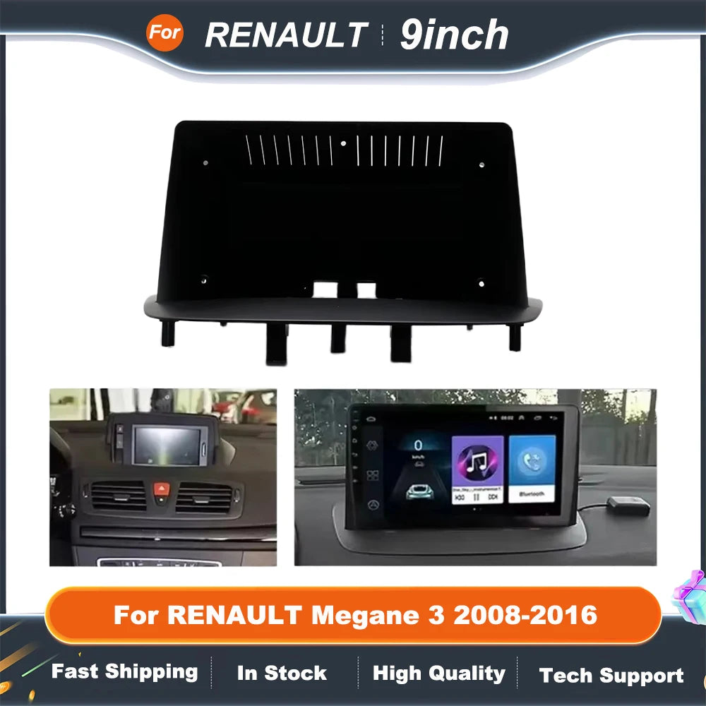 Car Head Unit Frame for RENAULT Megane 3 2008-2016 9 Inch Plastic Fascia Panel with DVD GPS MP5 Dash Mount Kit