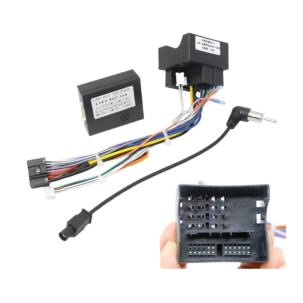 Quadlock 16 Pin Wiring Harness Adapter CANBUS Decoder for Mercedes Benz E Class W211 Connector Car Android Head Unit Wire Cable