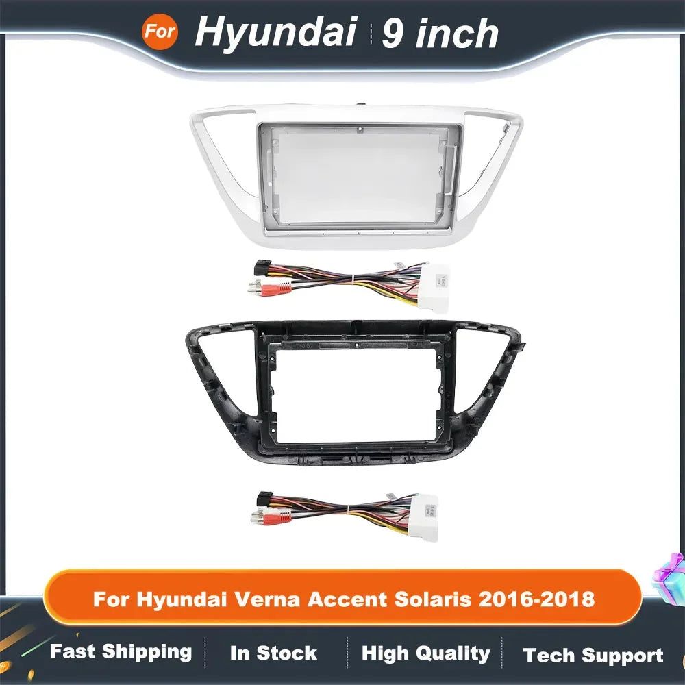 9 Inch Car Radio Fascia Frame Kit for Hyundai Verna/Accent/Solaris 2016-2018, Android Dash Installation Adapter Panel