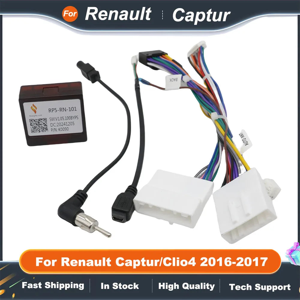 For Renault Captur/Clio4 2016-2017(Low Version) Car Radio Wiring Harness Cable Android Car Radio Multimedia Canbus Box Adaptor