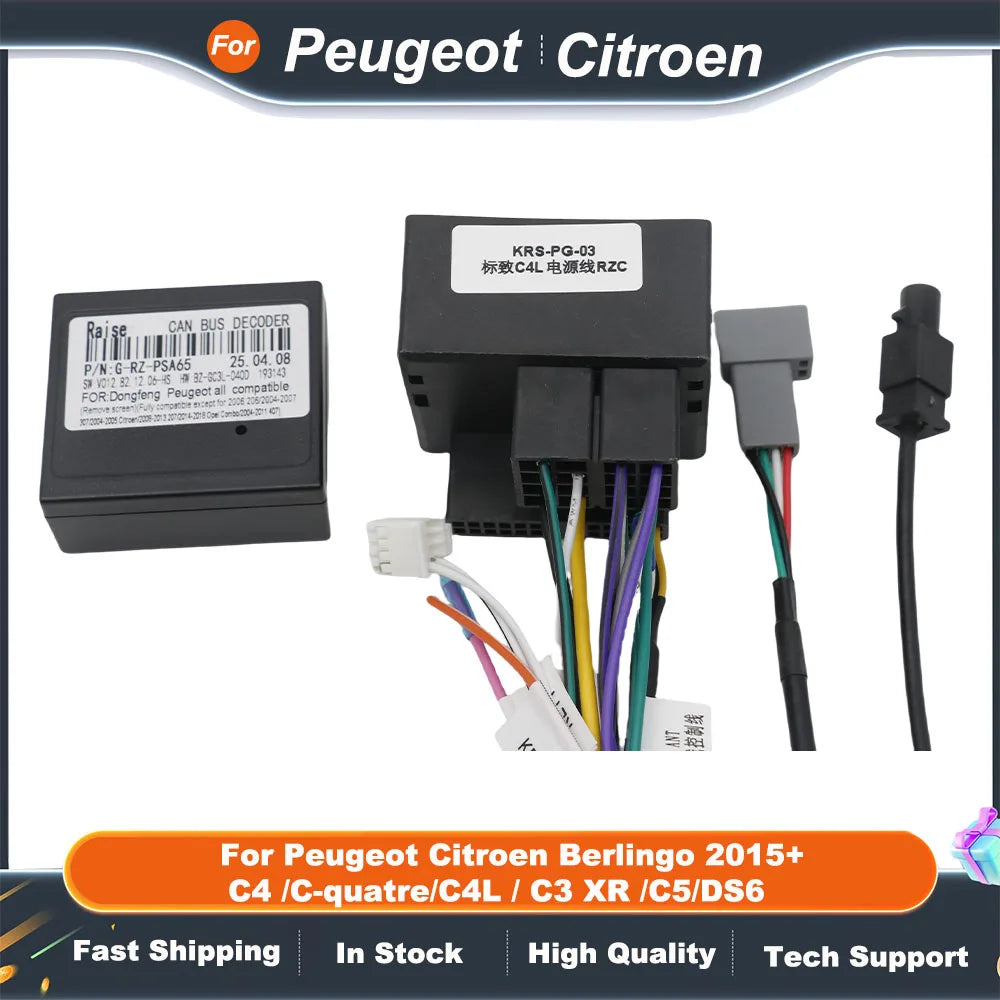 Raise PSA-RZ-15 Canbus Box 16 Pin Car Stereo Android Harness For Peugeot Citroen Berlingo 2015+ C4 /C-quatre/C4L / C3 XR /C5/DS6