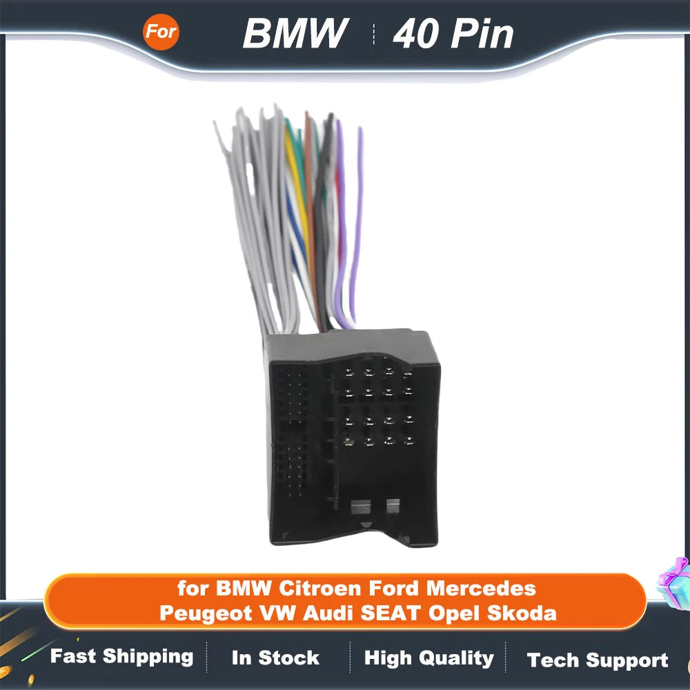 40 Pin Female Connector Radio Wiring Harness for BMW Citroen Ford  Mercedes Peugeot VW Audi SEAT Opel Skoda