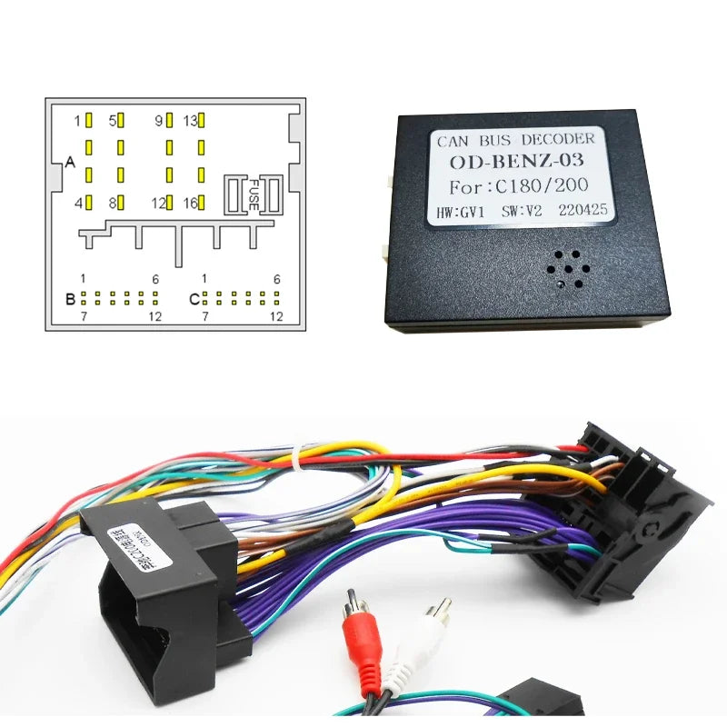 Wiring Harness Quadlock Connector 16 Pin Plug CAN Bus Decoder Car Android Accessories 12V Cable Adapter for Mercedes W204 C200