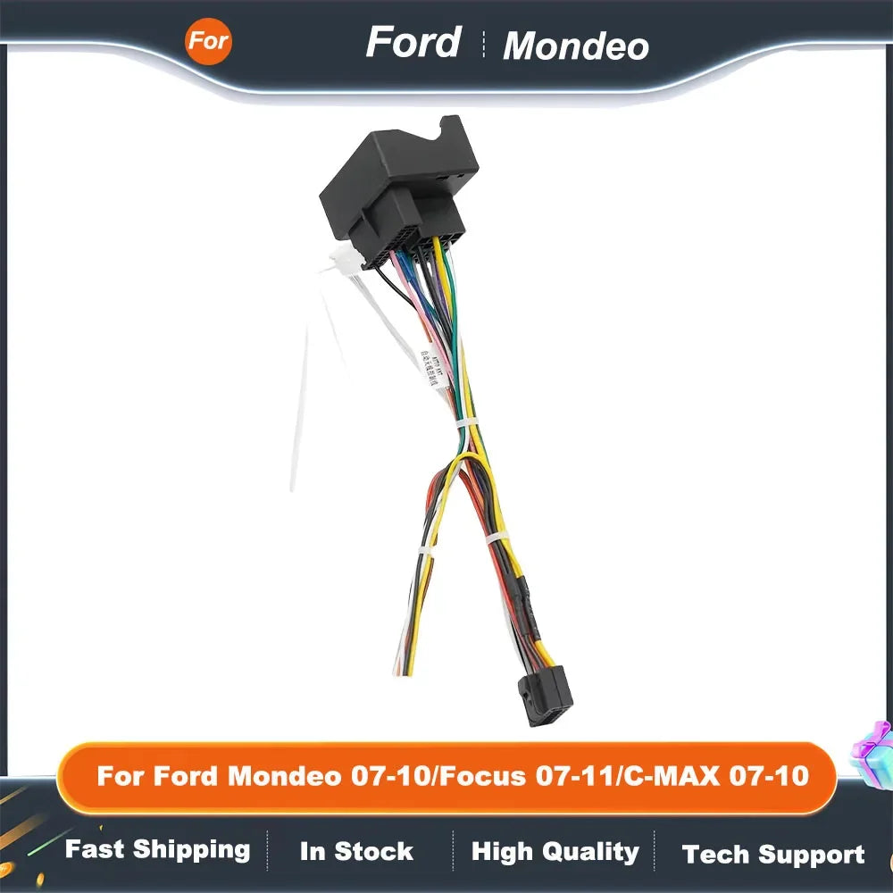 Car Radio Fascia Frame 16PIN Wiring Harness Adapter with CANBUS Box for Ford Mondeo Focus 07-11 C-MAX 07-10 Android Stereo Audio