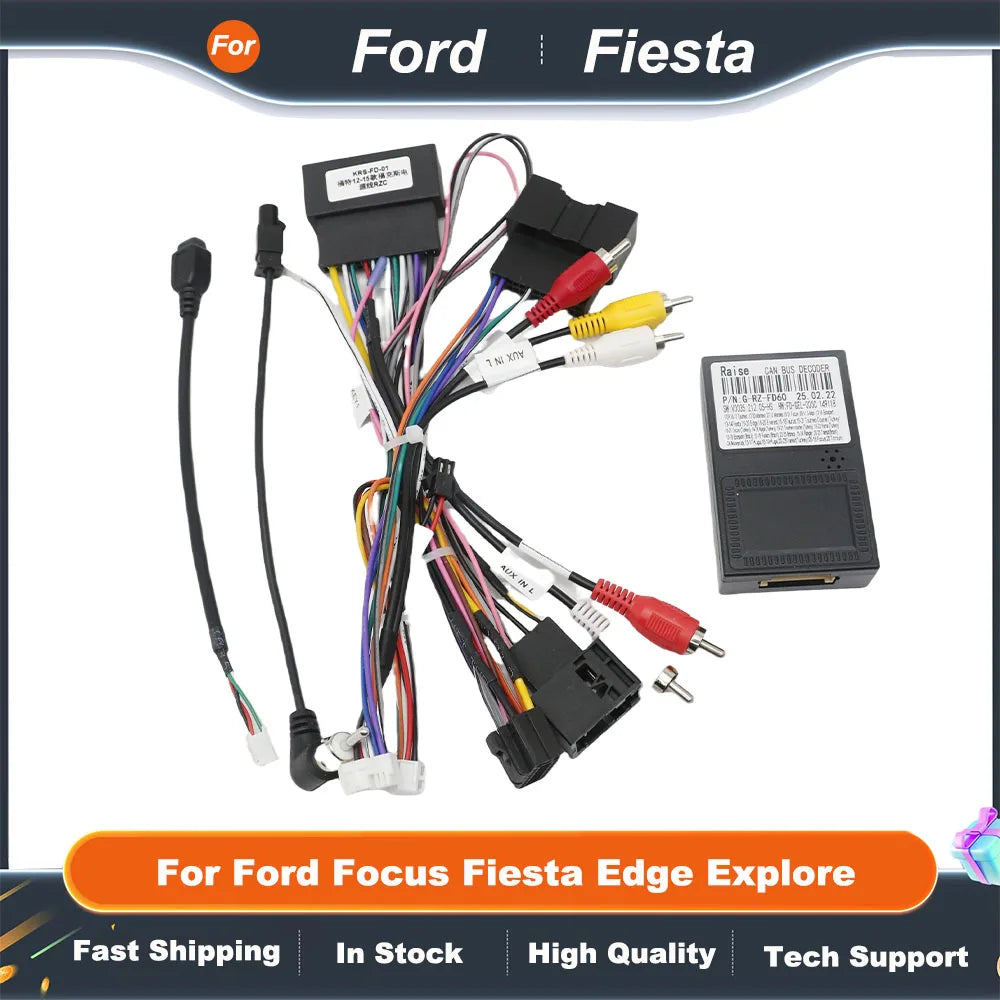 For Ford Fiesta 2013-2017 16 Pin Harness Adapter Android Player Multimedia Stereo Cables Canbus Canbox DVD Radio GPS Power Cord