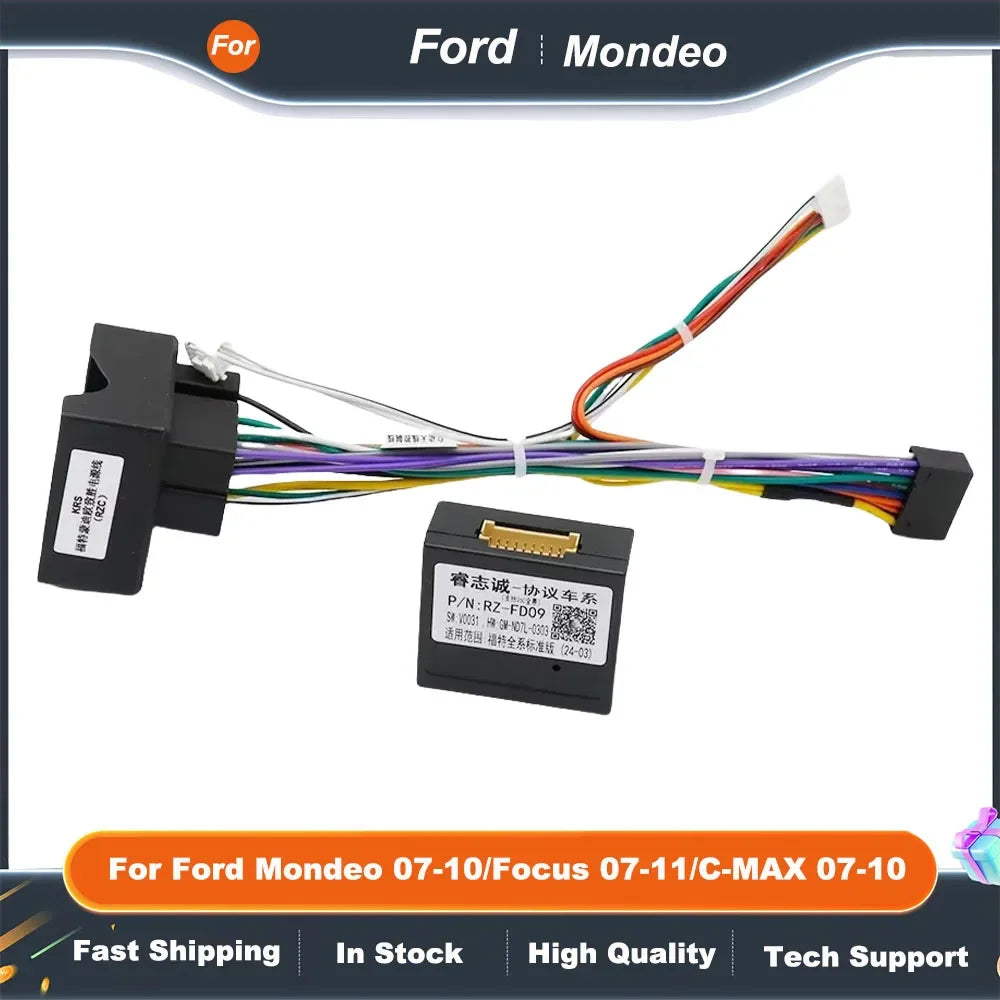 Car Radio Fascia Frame 16PIN Wiring Harness Adapter with CANBUS Box for Ford Mondeo Focus 07-11 C-MAX 07-10 Android Stereo Audio